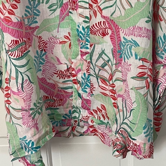 Cynthia Rowley 100% Linen Leaf Print Kimono Cover Up Oversized Pullover Medium - Picture 3 of 11